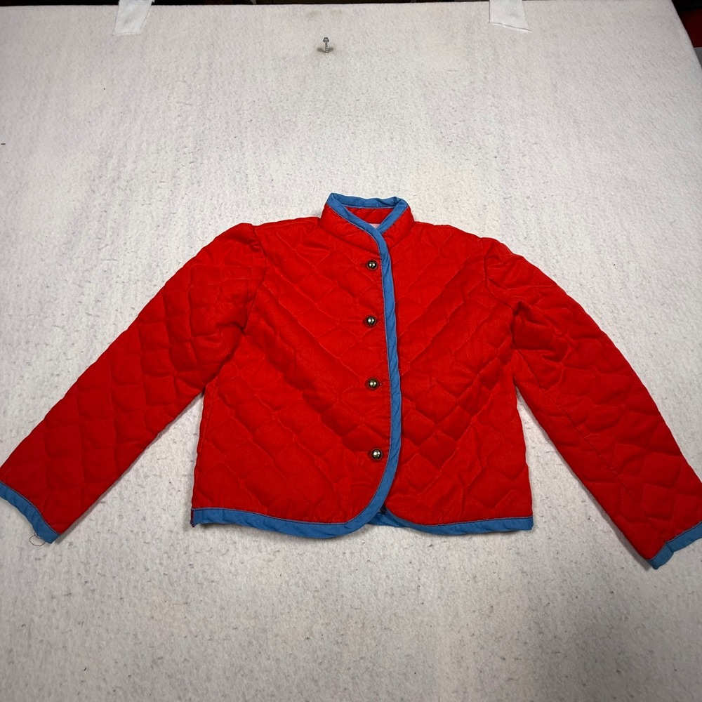Handmade Kids Red Quilted Birthday Jacket Blue Trim Cake Number 6 Size 6 Approx